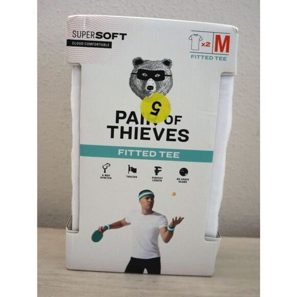 Pair of Thieves Men's Sz M White SuperSoft Cotton Crew Neck Fitted Tees, 2 Pack - Picture 1 of 6